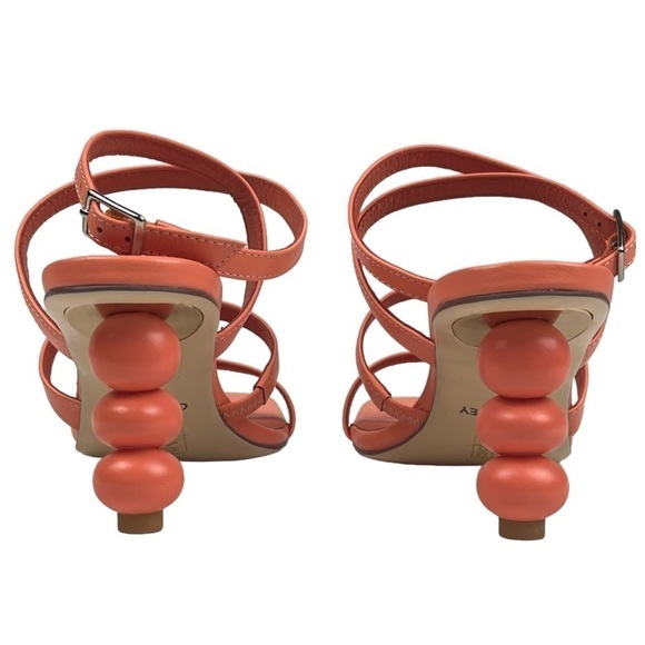 ANTHROPOLOGIE CAVERLEY MAZIE STRAPPY SQUARE TOE CORAL ROCK ANKLE WRAP HEELS - Picture 6 of 13